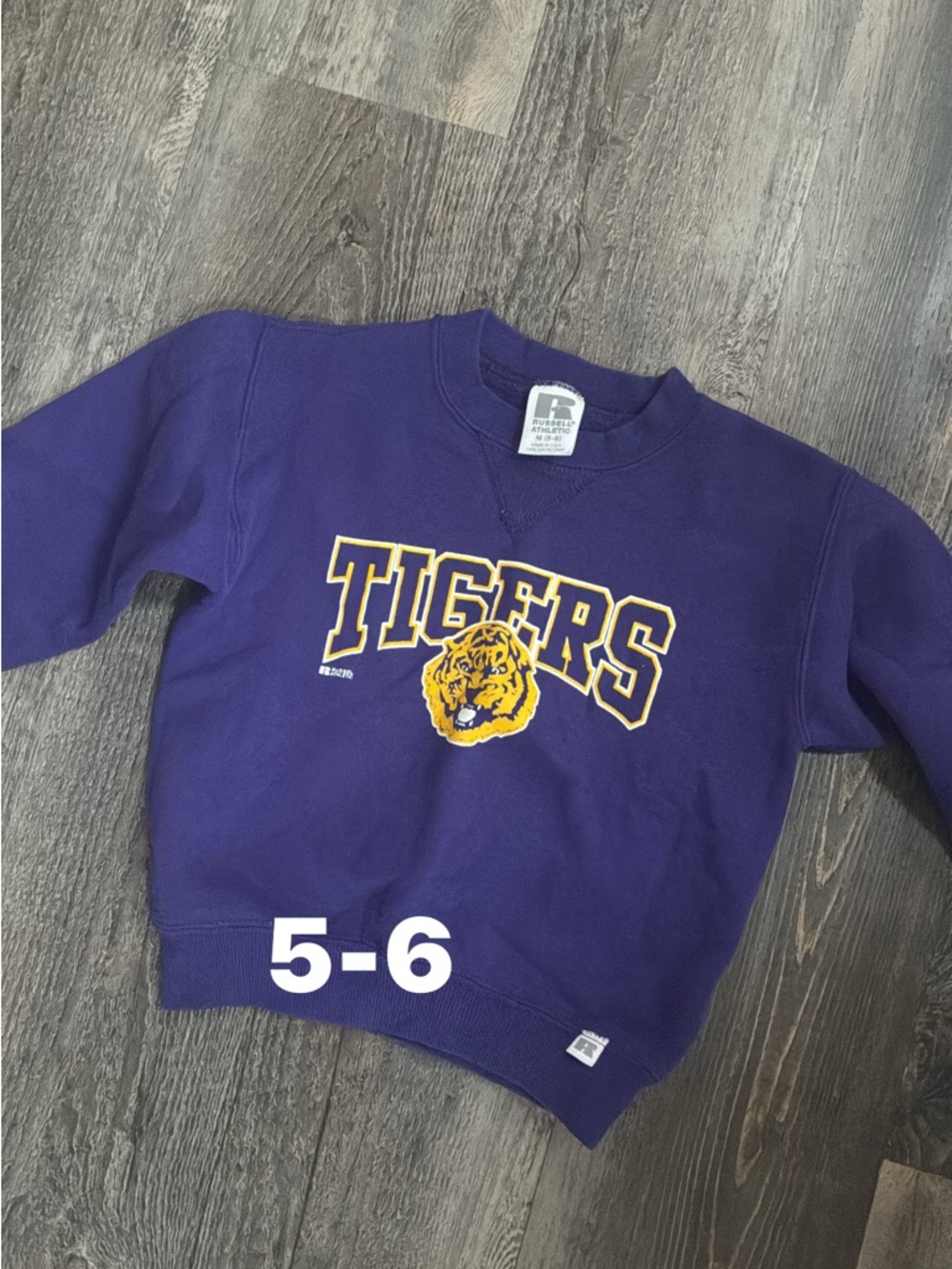 Russell Athletic Purple Sweatshirt with Yellow Tigers Graphic
